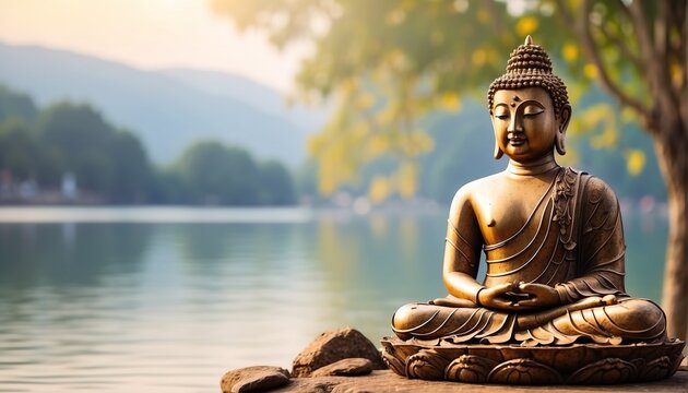 Buddha statue on a lakeside decoration