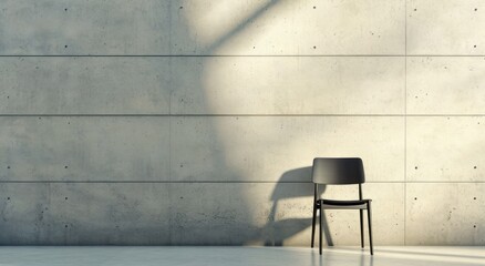 black chair in front of a concrete wall