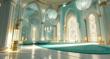 Fototapeta na wymiar an islamic scene with decorative lighting, chandeliers and decorative objects