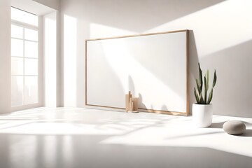 Minimalistic elegance captured in shadows and light on a mockup, revealing a stunning design framed in white against a vibrant solid color backdrop.