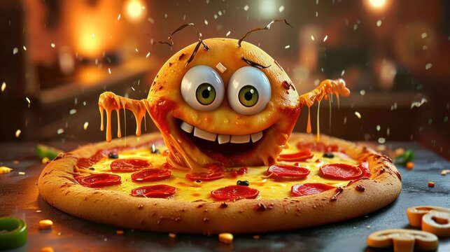 Funny pizza cartoon character
