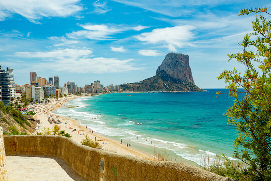 Calpe (Calp), Spain. Arenal-Bol Beach view and Ifac rock
