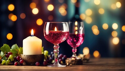 candle and glass of wine table decoration