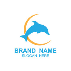 Dolphin logo vector with jumping position .This logo is suitable for travel company, diving or water adventure.