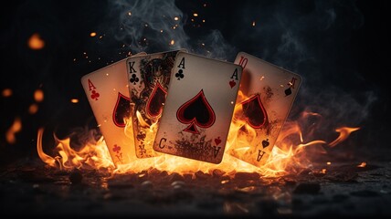 Generative AI Ace playing cards on fire close up cinematic ren Photo