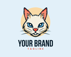 Cute playful Cat logo illustration vector graphic design template cartoon animal pet editable