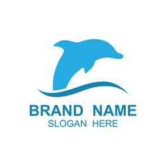 Naklejka premium Dolphin logo vector with jumping position .This logo is suitable for travel company, diving or water adventure.