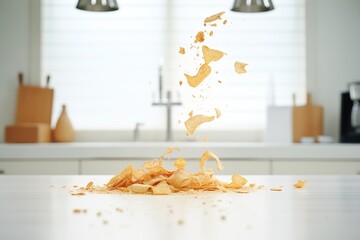 potato chips spilling from bag onto white table