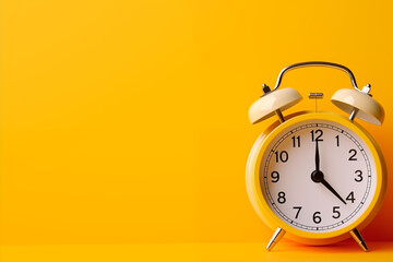 A yellow alarm clock on a yellow background with copy space to add text for advertising