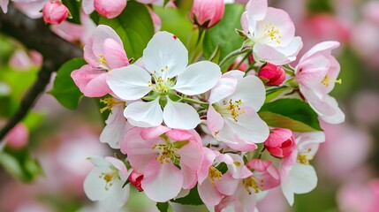 wild apple flowers on the tree, pink white