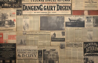 old newspapers or newspaper clippings, reflecting historical events, headlines, and milestones