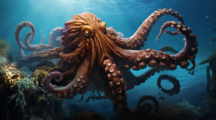 The giant octopus expels - obrazy, fototapety, plakaty