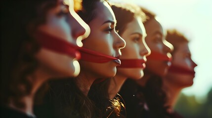 Women's rights and freedom of speech concept, feminism and silencing dissent  - obrazy, fototapety, plakaty