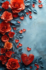 red roses and hearts in paper craft style