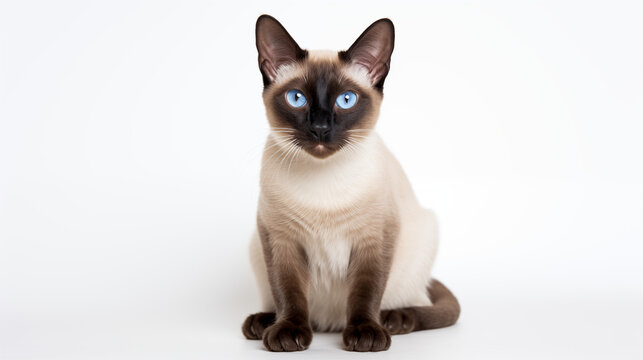 Siamese cat sitting on white background photograph 