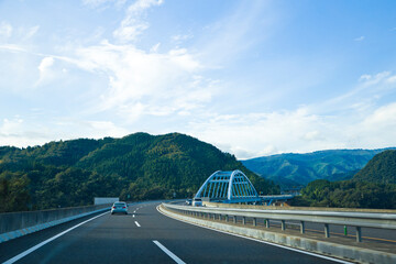 Obraz premium Kitakinki Toyooka expressway at Tamba town. The way going through Asago town in Hyogo prefecture, Chubu, Japan. 