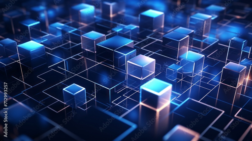 Poster dynamic 3d cubes and interconnected lines: abstract technological connections - futuristic digital i