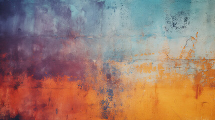 Warm-toned abstract grunge texture with a blend of orange, red, and blue, perfect for artistic backgrounds.