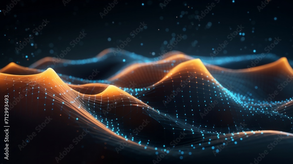 Poster dynamic 3d illustration: futuristic points waves abstract technology background
