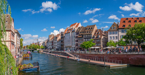 Le Petite France, the most picturesque district of old Strasbourg. Houses along the Ill river channel.