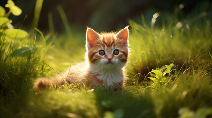 Naklejka na ściany i meble Cute kitten cat on the grass