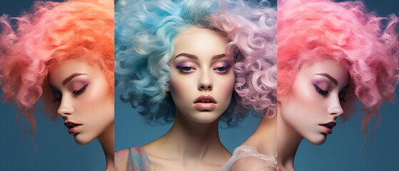 Naklejka premium A dynamic color palette adorns the girl model, injecting energy and vibrancy into her look, creating a visually captivating and lively appearance.
