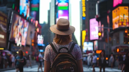 Abwaschbare Fototapete Vereinigte Staaten Female tourist at Times Square New York, USA 
