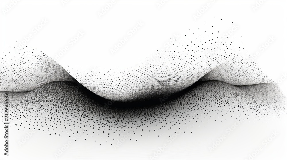 Aufkleber dazzling 3d halftone wave: dynamic black gradient curve with flowing dots particles, isolated on whi