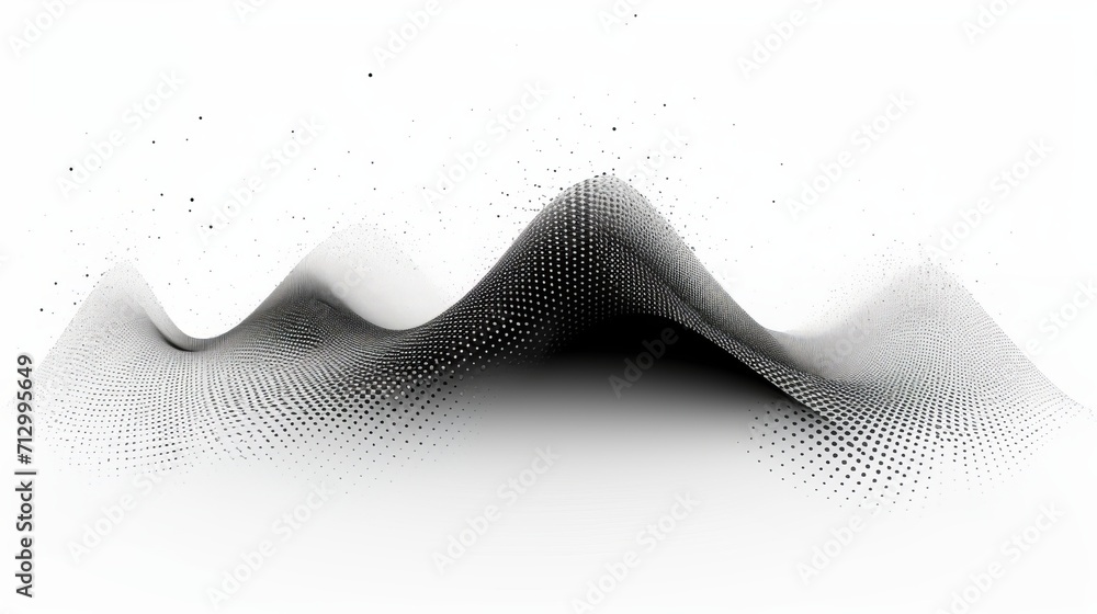 Aufkleber dazzling 3d halftone wave: dynamic black gradient curve with flowing dots particles, isolated on whi