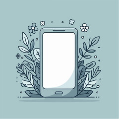 vector of a smartphone with foliage background in a simple and minimalist flat design style
