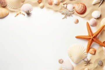 Seashells on the sand on the background of the sea