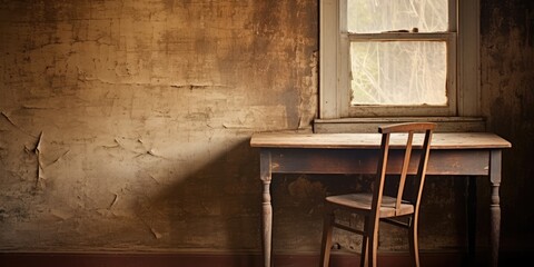 worn-out desk and window area