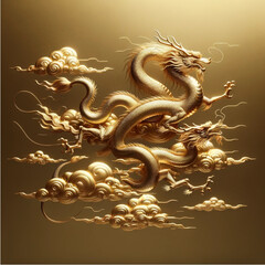 the minimalist realistic art illustrations of mythical gold dragons on a cloud, designed in a traditional Chinese style