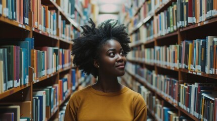African American woman in library