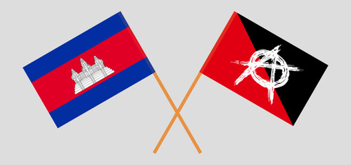 Crossed flags of Cambodia and anarchy. Official colors. Correct proportion