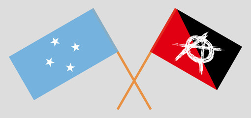 Crossed flags of Micronesia and anarchy. Official colors. Correct proportion