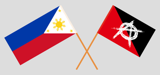 Crossed flags of the Philippines and anarchy. Official colors. Correct proportion