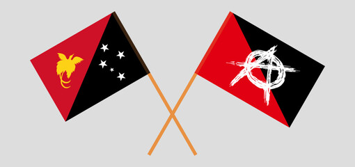 Crossed flags of Papua New Guinea and anarchy. Official colors. Correct proportion