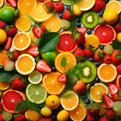 A colorful display of natural produce, including vibrant citrus fruits like orange, lemon, grapefruit, and lime, showcasing the variety and benefits of whole foods for a healthy diet