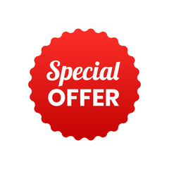 Special offer banner, red label isolated on white background. Tags, badge, ribbon for promotion. Vector illustration