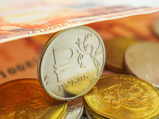 Coins of the Russian ruble. Ruble symbol.