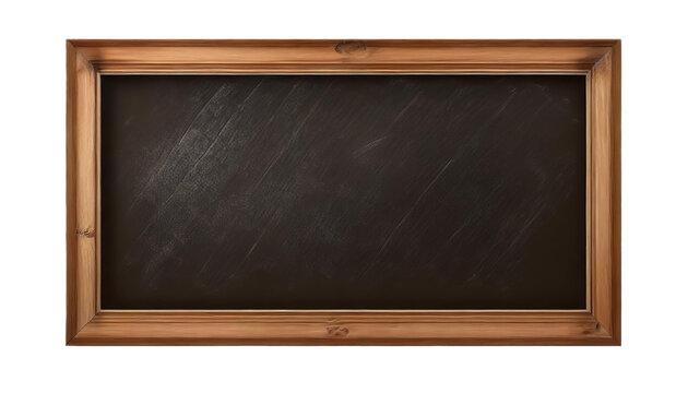 Empty blackboard with wooden frame isolated on transparent background.