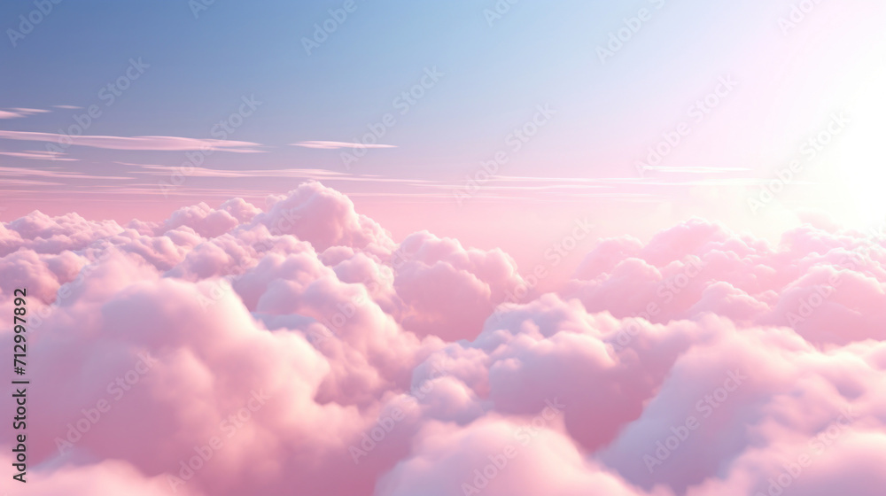 Wall mural soft pink clouds in a serene sky, possibly at sunrise or sunset, with a dreamy feel.