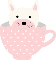 Coffee please lettering cute dog in pink coffee cup. Coffee logo design concept