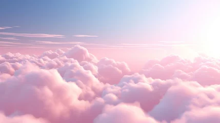 Zelfklevend Fotobehang Soft pink clouds in a serene sky, possibly at sunrise or sunset, with a dreamy feel. © red_orange_stock