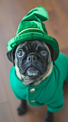 Morning Portraits of a Joyful Dog in St. Patrick's Day Attire