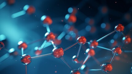 Vibrant 3d illustration of molecular and atom models - scientific background concept - obrazy, fototapety, plakaty