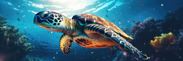 Fototapeta na wymiar Sea turtle in the ocean