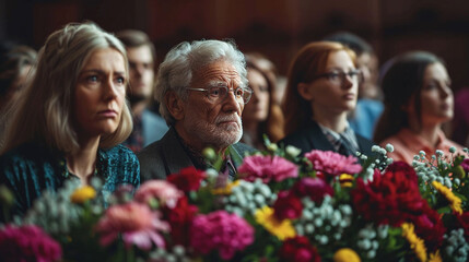 People in the church, memorial service for the deceased - obrazy, fototapety, plakaty