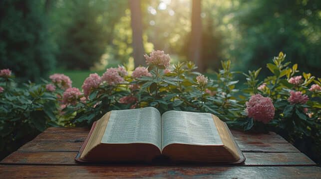 Open Bible in nature, the aesthetics of reading